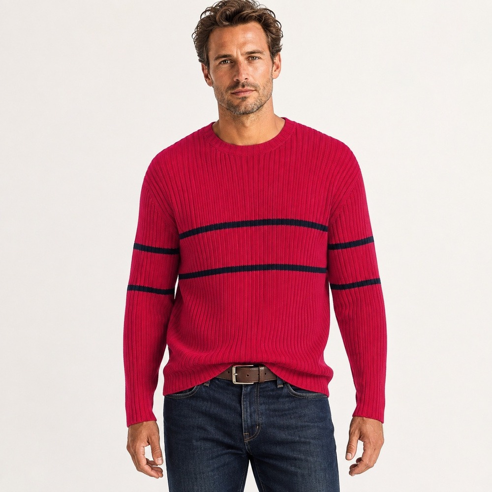 Vintage Polo Jeans Co Ralph Lauren Sweater Mens XL Red Stripe Cotton Rib Knit